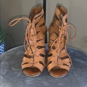 Mia Juna Caged Lace-Up Wedge Sandals